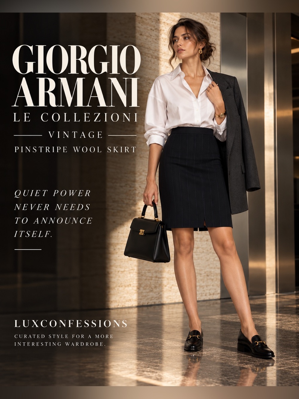 Vintage Giorgio Armani Le Collezioni Pinstripe Wool Skirt Size 6 Italy